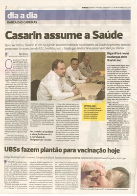 Bom Dia Jundiaí - 22/11/14 - pg 2 - Dia a dia - Casarin assume a saúde -