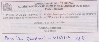 Bom Dia Jundiaí - 31/05/14 - pg 8 - - Audiência Pública nº 13 da Câmara Municipal de Jundiaí - 