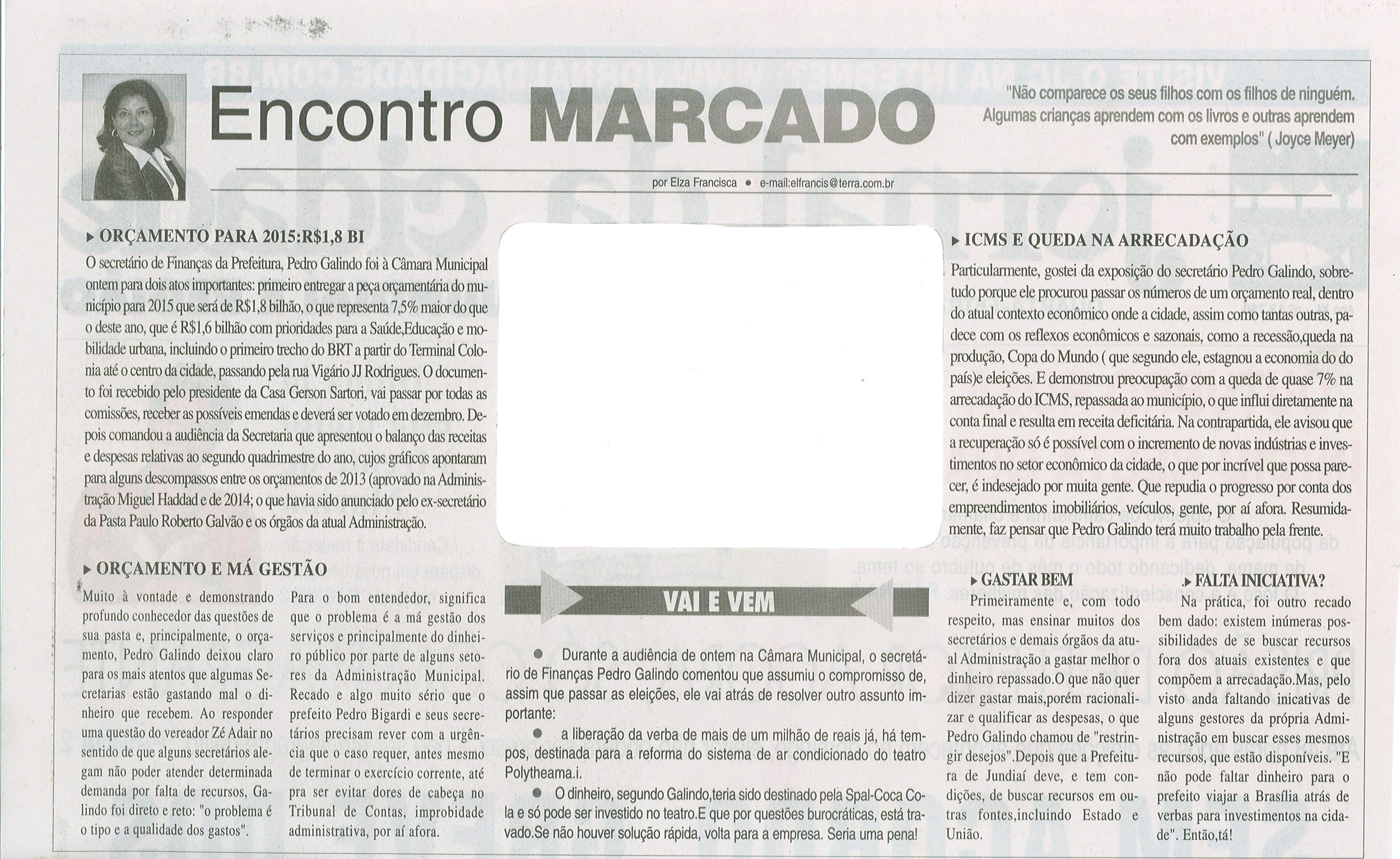 JC - 01/10/14 - pág. 02 - Encontro Marcado - Orçamento 2015.