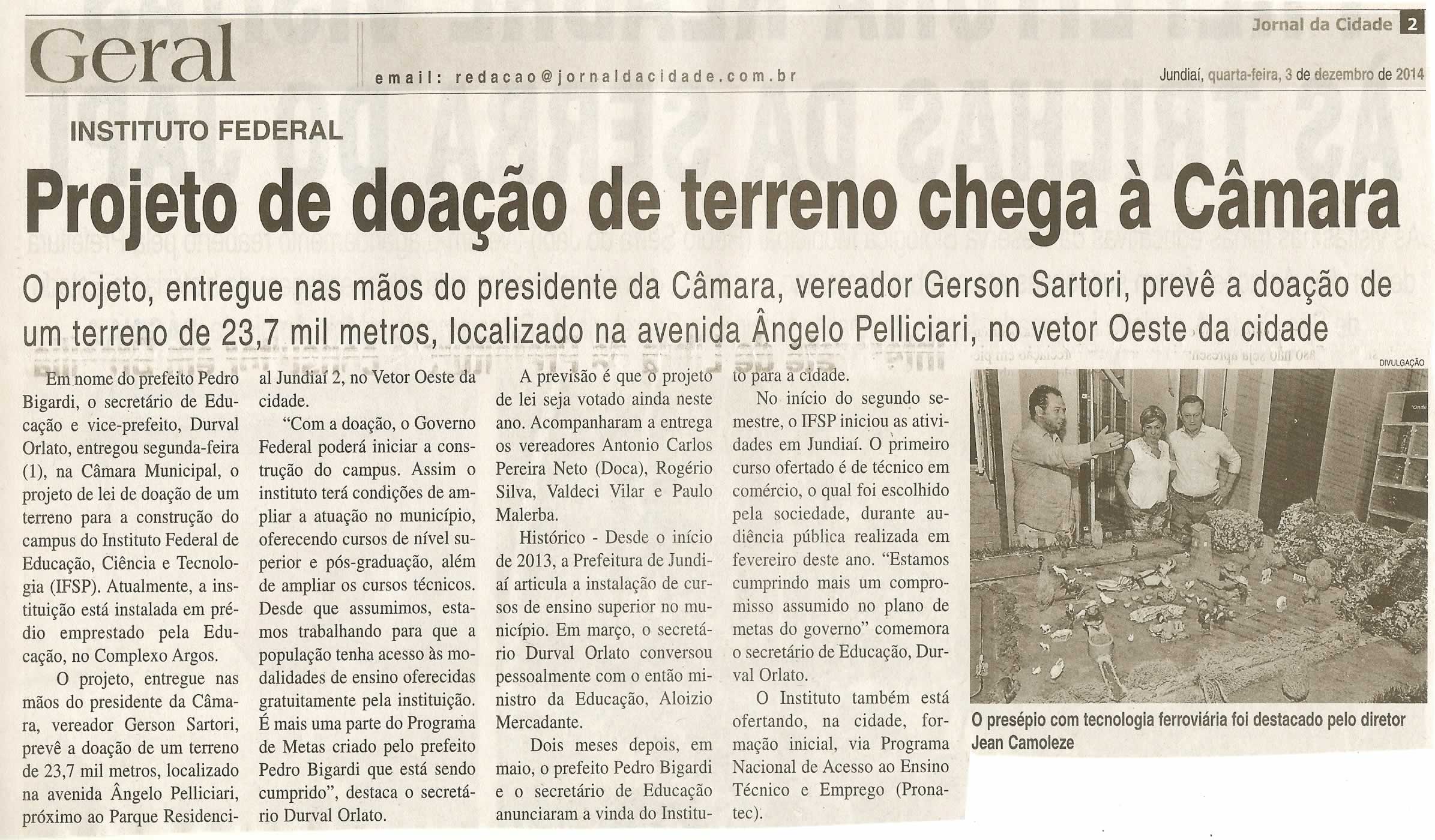 JC - 03/12/14 - pg 2 - geral - Projeto de doação de terreno chega à Câmara - 