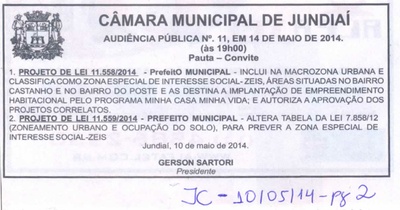 JC - 10/05/14 - pg 2 - Audiência Pública nº 11 da Câmara Municipal de Jundiaí -