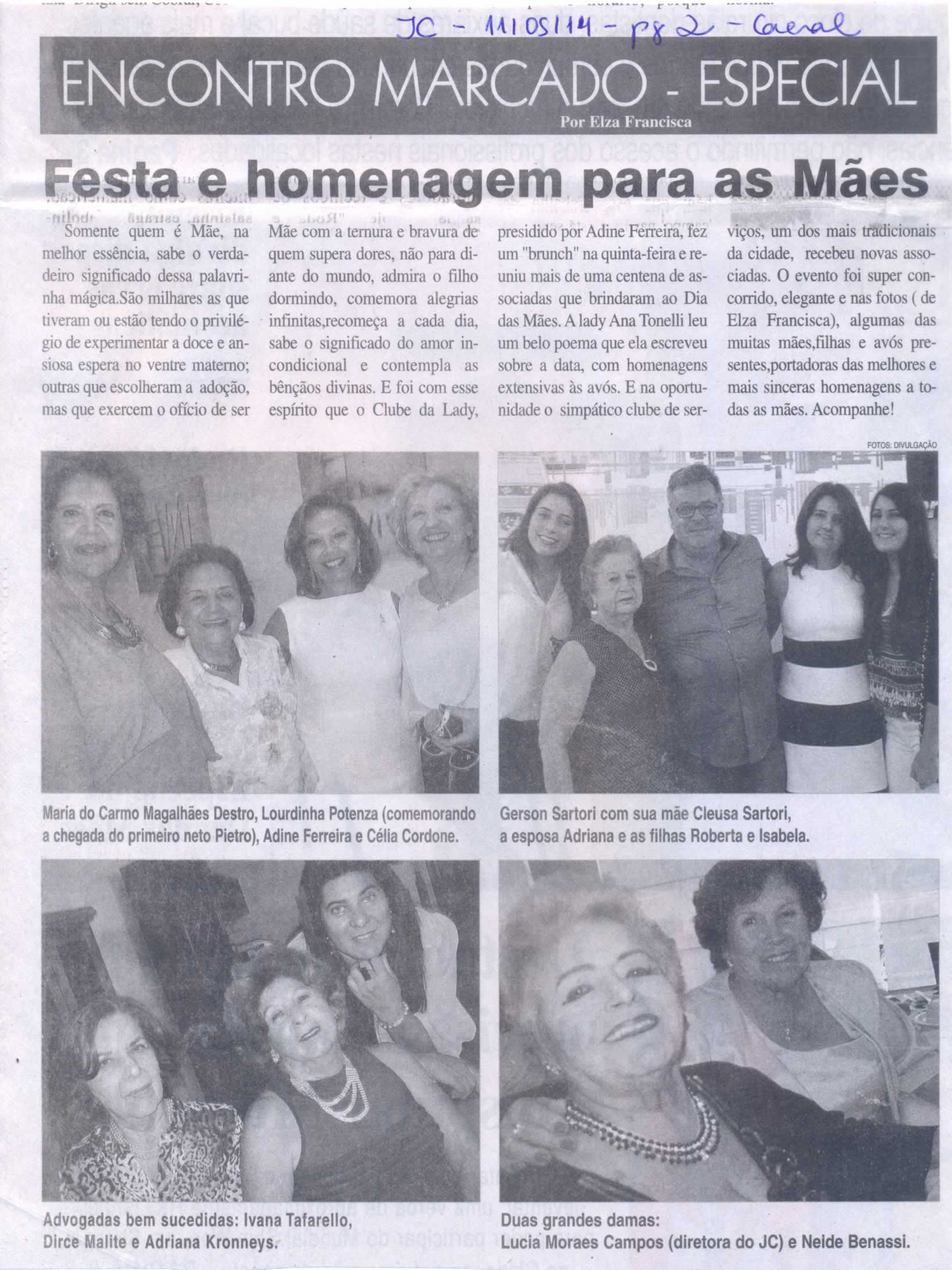JC - 11/05/14 - pg 2 - Encontro Marcado Especial - Festa e homenagem para as mães -