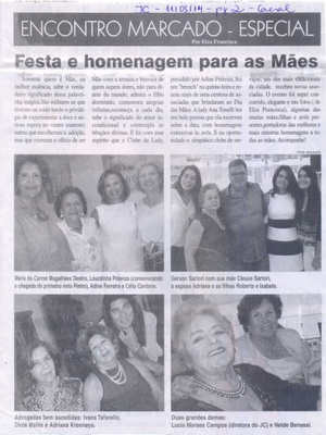JC - 11/05/14 - pg 2 - Encontro Marcado Especial - Festa e homenagem para as mães -
