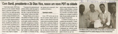 JC - 13/02/14 - pg 2 - Geral - Com Bardi, presidente e Zé Dias Vice, nasce um novo PDT na cidade - 