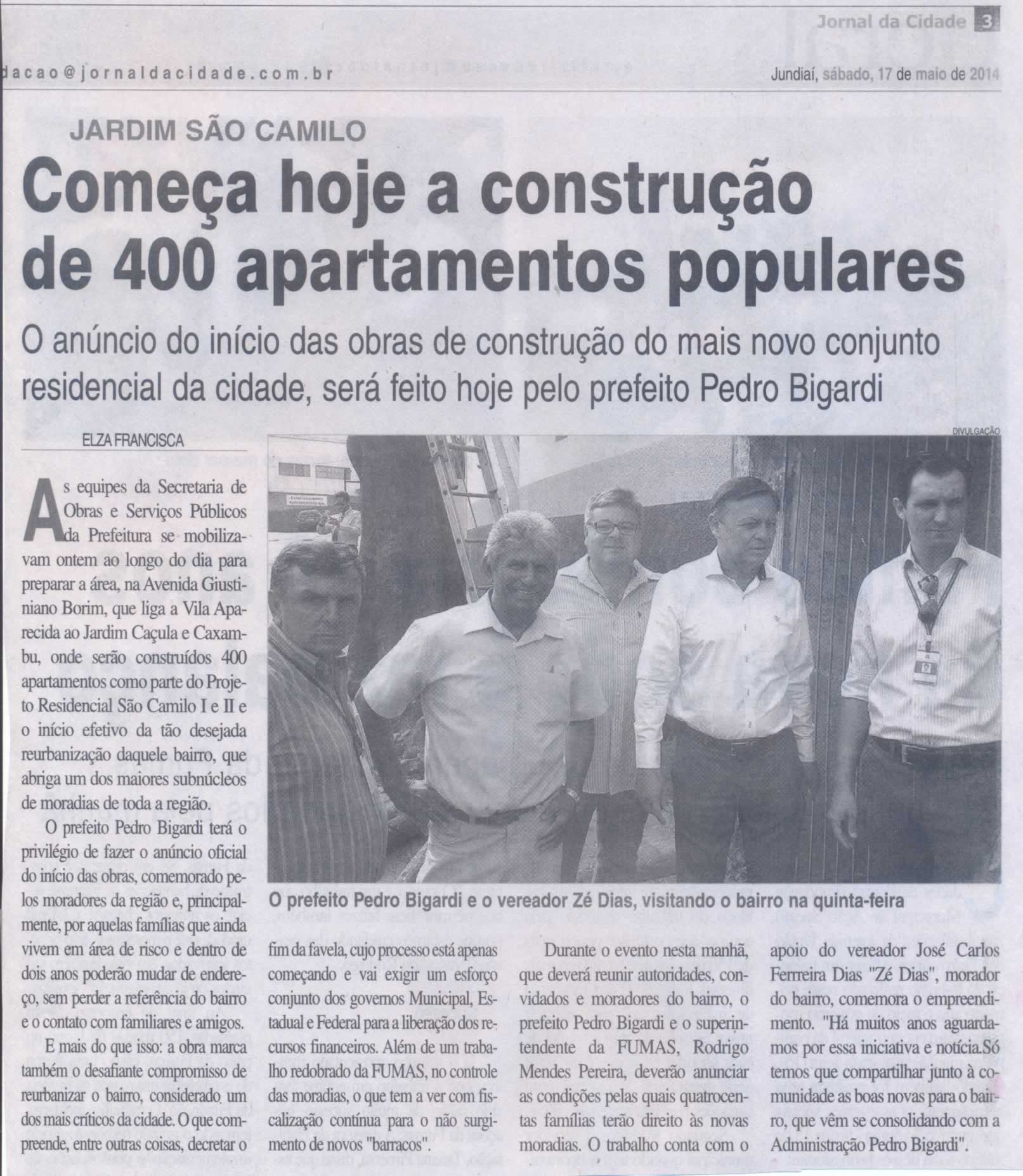 JC - 17/05/14 - pg 3 - Começa hoje a construção de 400 apartamentos populares -