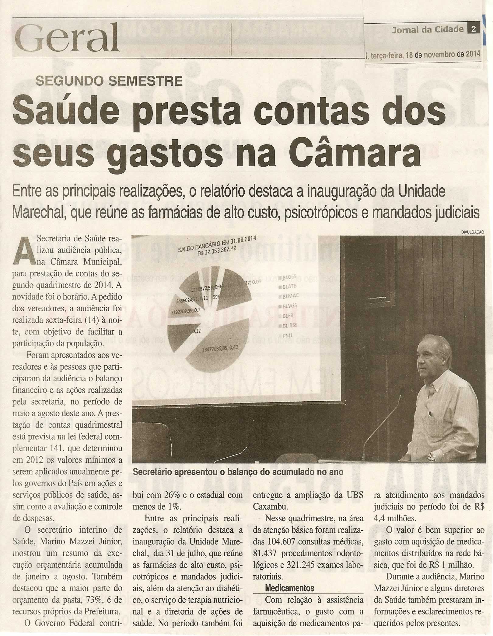 JC - 18/11/14 - pg 2 - Saúde presta contas dos seus gastos na Câmara -