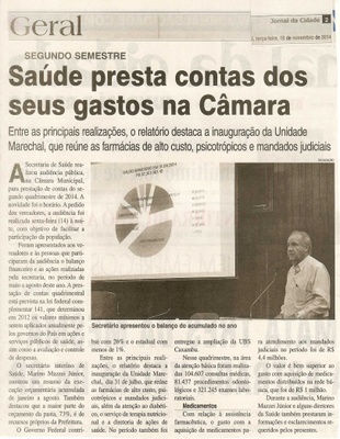 JC - 18/11/14 - pg 2 - Saúde presta contas dos seus gastos na Câmara -