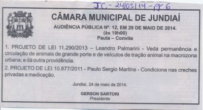 JC - 24/05/14 - pg 6 - Audiência Pública nº 12 da Câmara Municipal de Jundiaí -