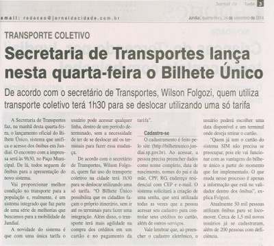 JC - 24/09/14 - pág 3 - Geral - Secretaria de Transportes lança nesta quarta-feira o Bilhete Único.