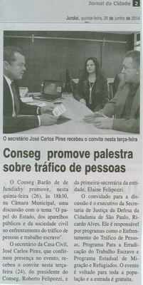 JC - 26/06/14 - pg 2 - Conseg promove palestra sobre tráfico de pessoas -