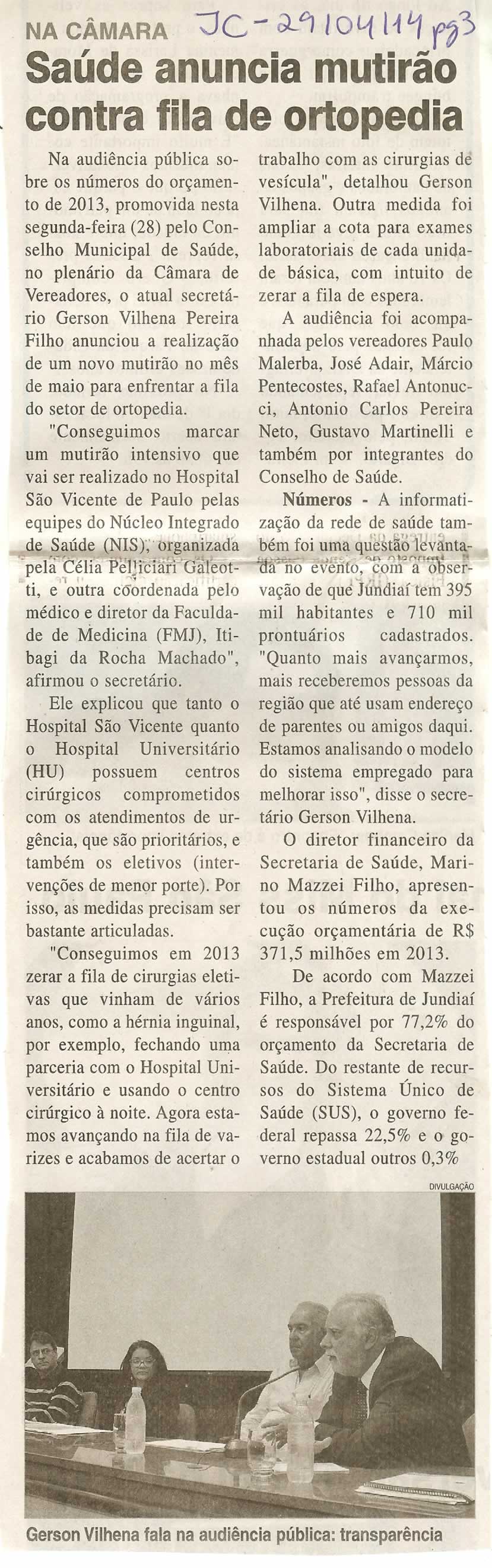JC - 29/04/14 - pg 3 - Saúde anuncia mutirão contra fila de ortopedia - 