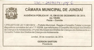JC - 29/11/14 - pg 6 - Audiência Pública - Câmara Municipal de Jundiaí
