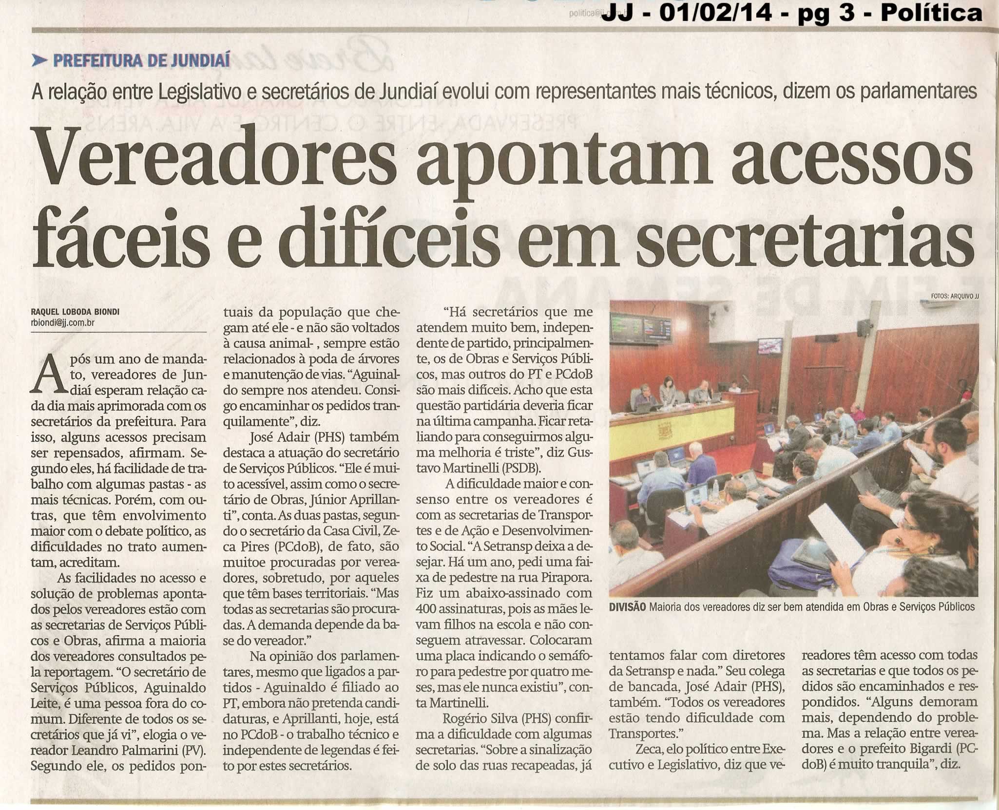 JJ - 01/02/14 - pg 3 - Política - Vereadores apontam acessos fáceis e difíceis em secretarias - 