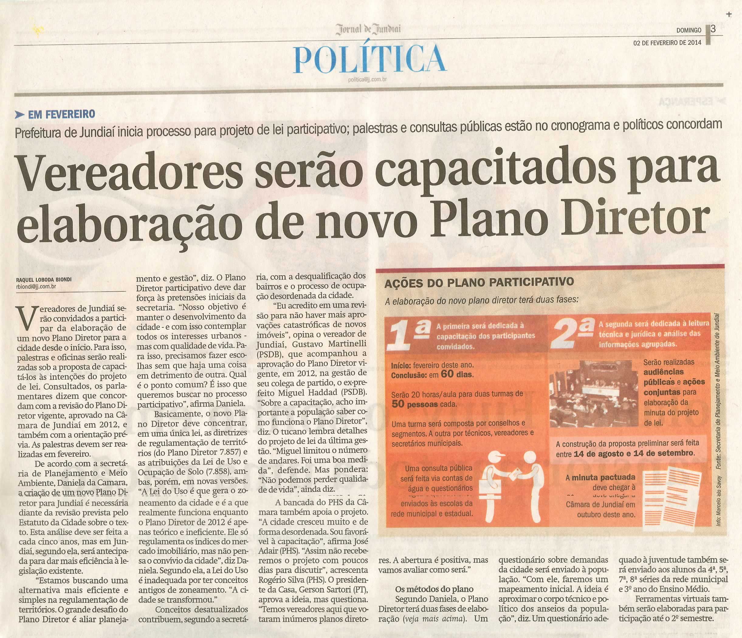 JJ - 02/02/14 - pg 3 - Política - Vereadores serão capacitados para elaboração de novo plano diretor - 