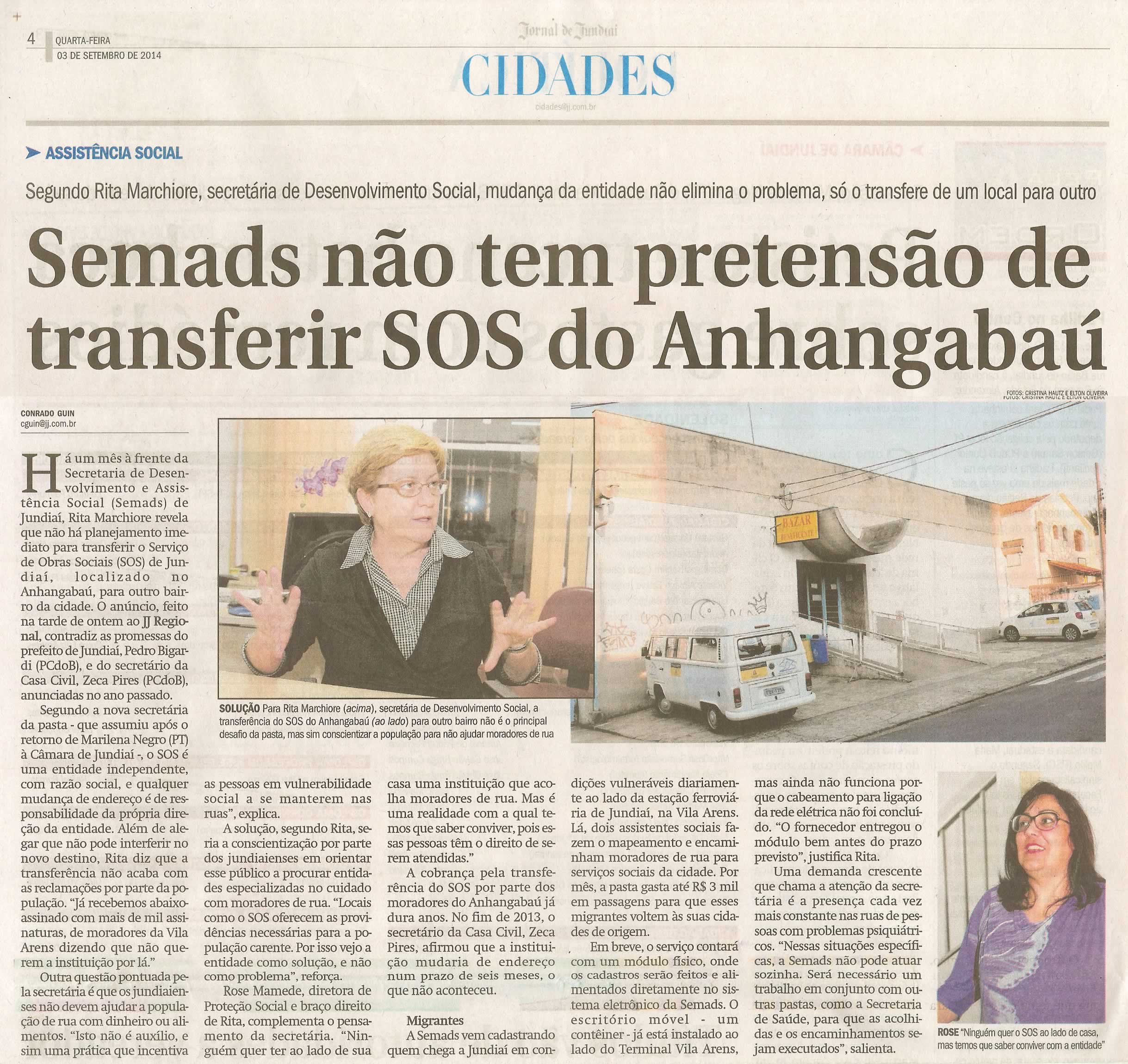 JJ - 03/09/14 - pág. 04 - Cidades - SEMADS não tem pretensão de transferir SOS do Anhangabaú.