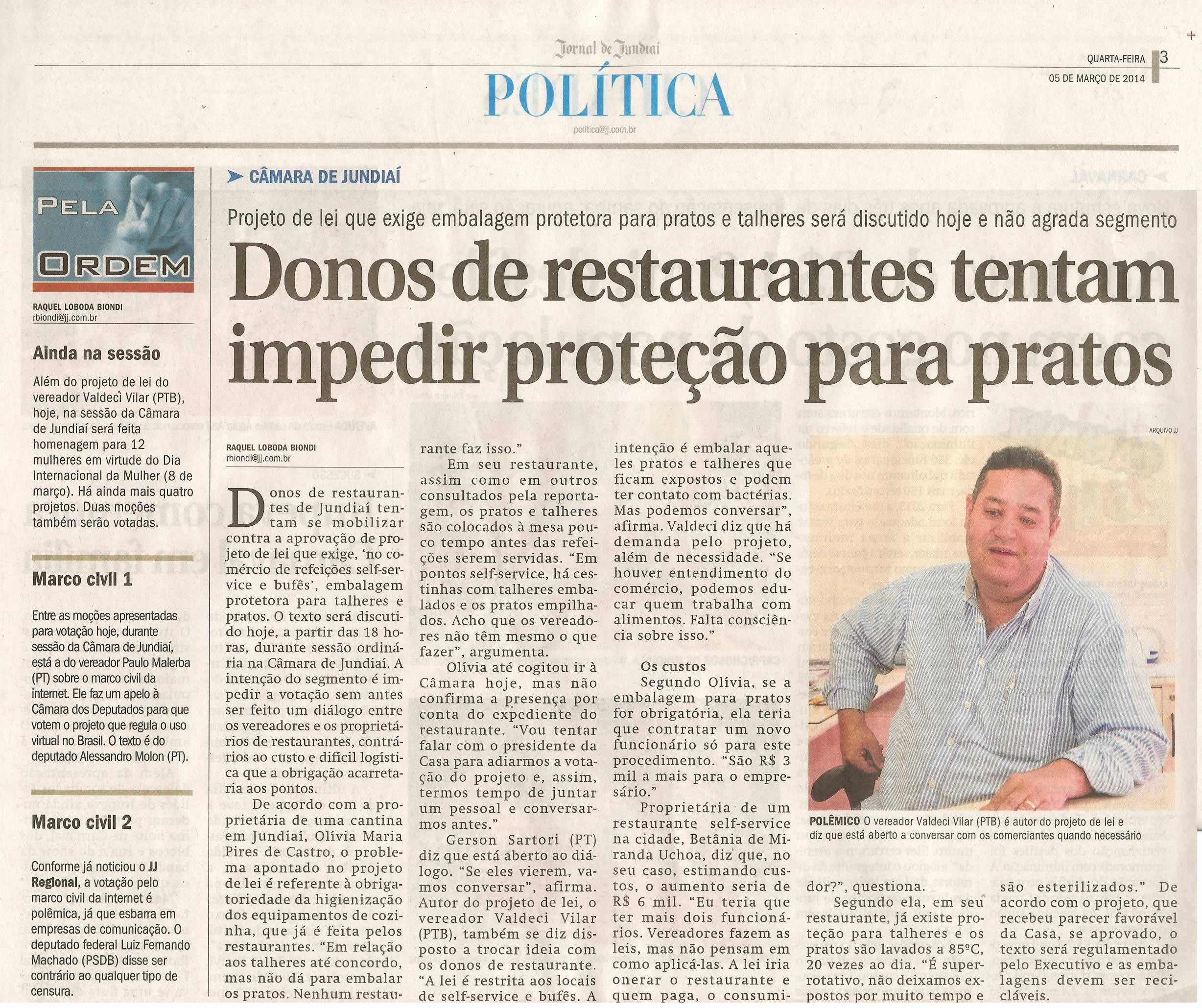 JJ - 05/03/14 - pg 3 - Política - Donos de restaurantes tentam impedir proteção para pratos -