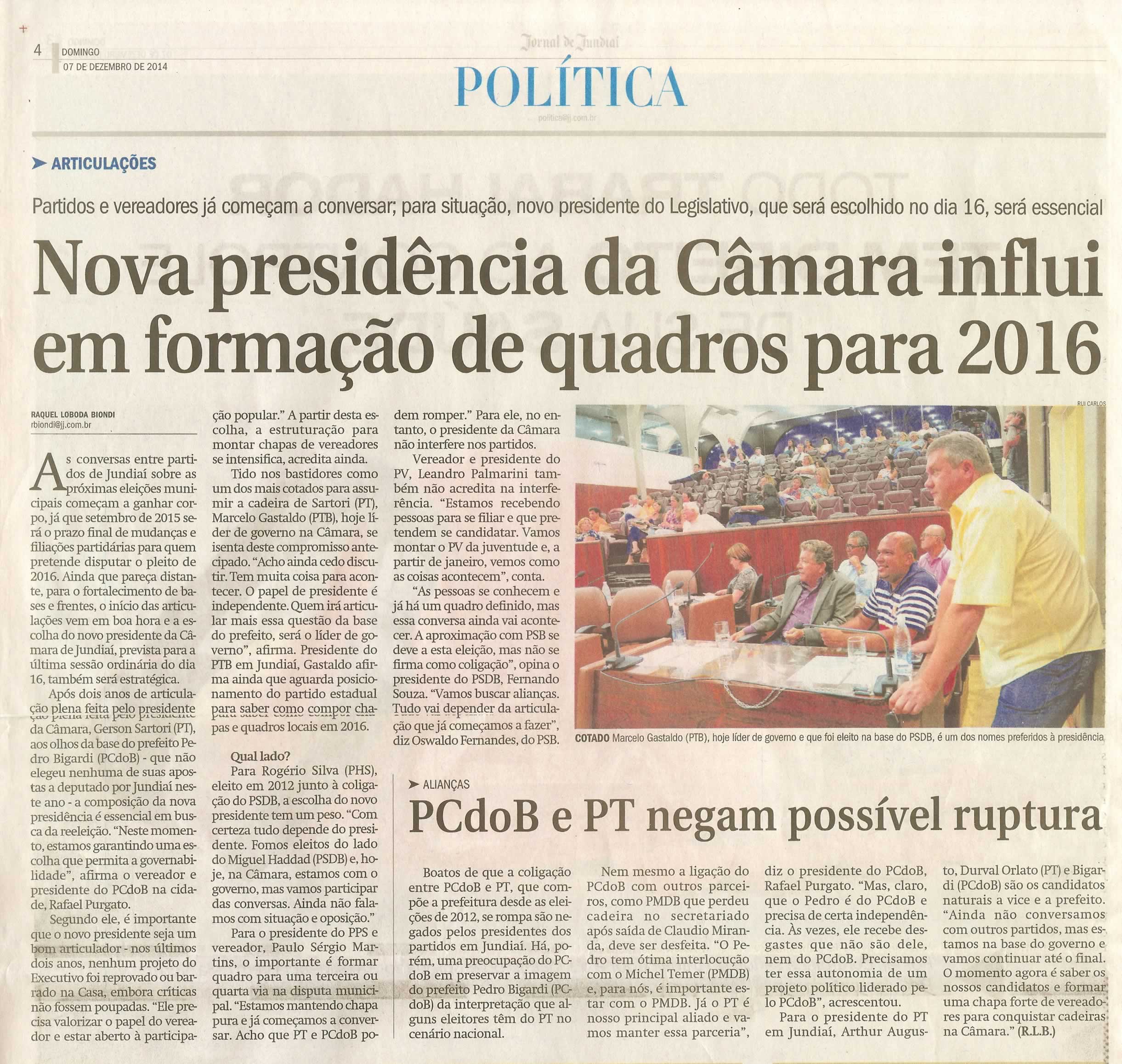 JJ - 07/12/14 - pg 3 - política - Nova presidência da Câmara influi em formação de quadros para 2016 -