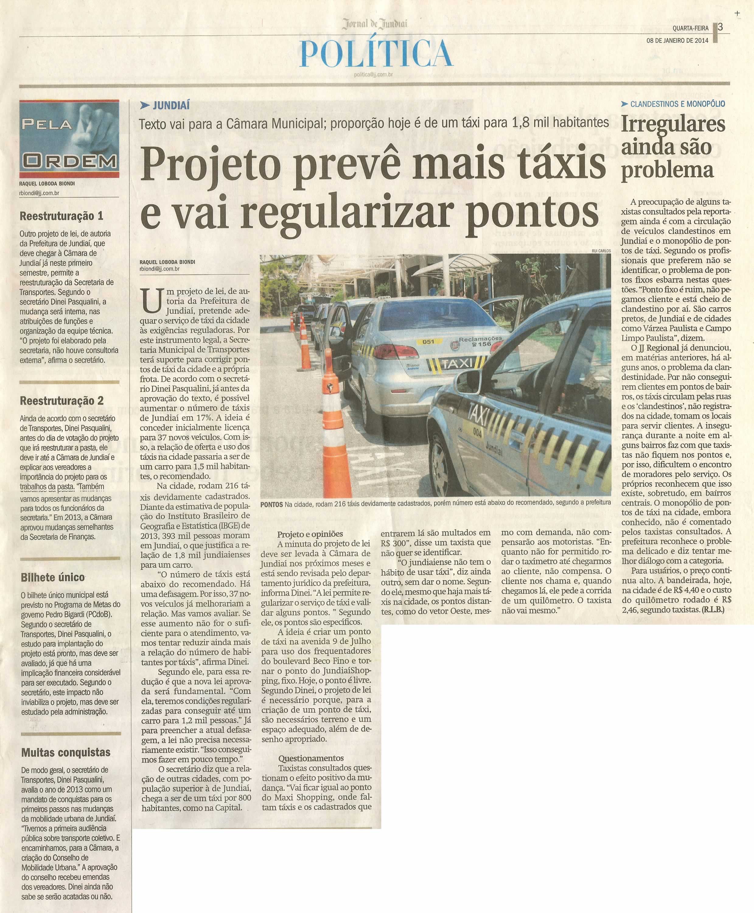 JJ - 08/01/14 - pg 3 - Política - Projeto prevê mais táxis e vaui regularizar pontos -