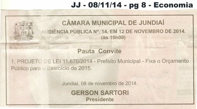 JJ - 08/11/14 - pg 8 - Economia - Audiência Pública nº 14 - Câmara Municipal de Jundiaí -