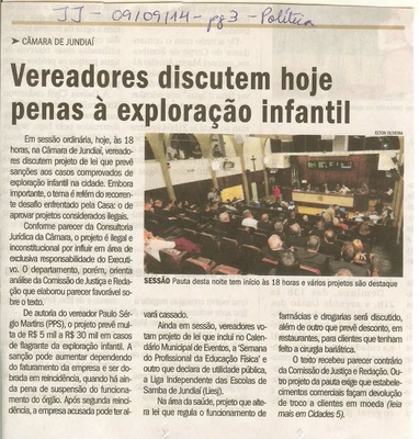 JJ - 09/09/14 - pág. 03 - Política - Vereadores discutem hoje pena à exploração infantil.