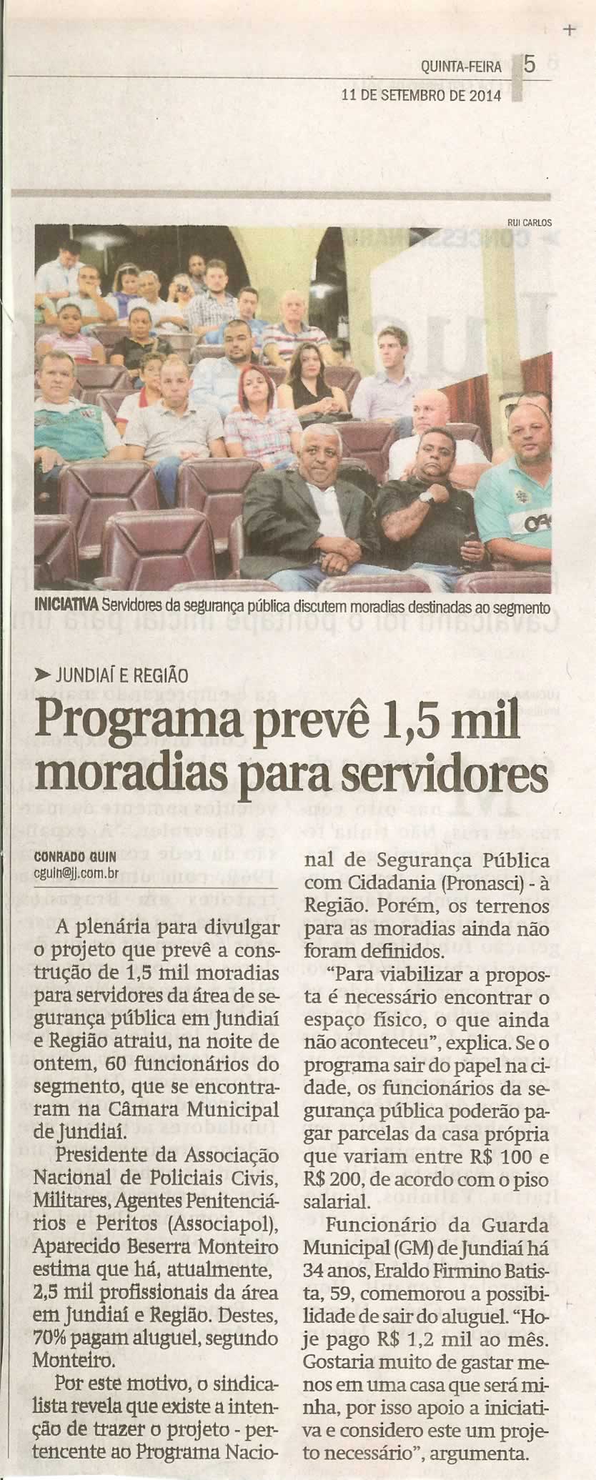 JJ - 11/09/14 - pág. 05 - Cidades - Programa prevê 1,5 mil moradias para servidores.