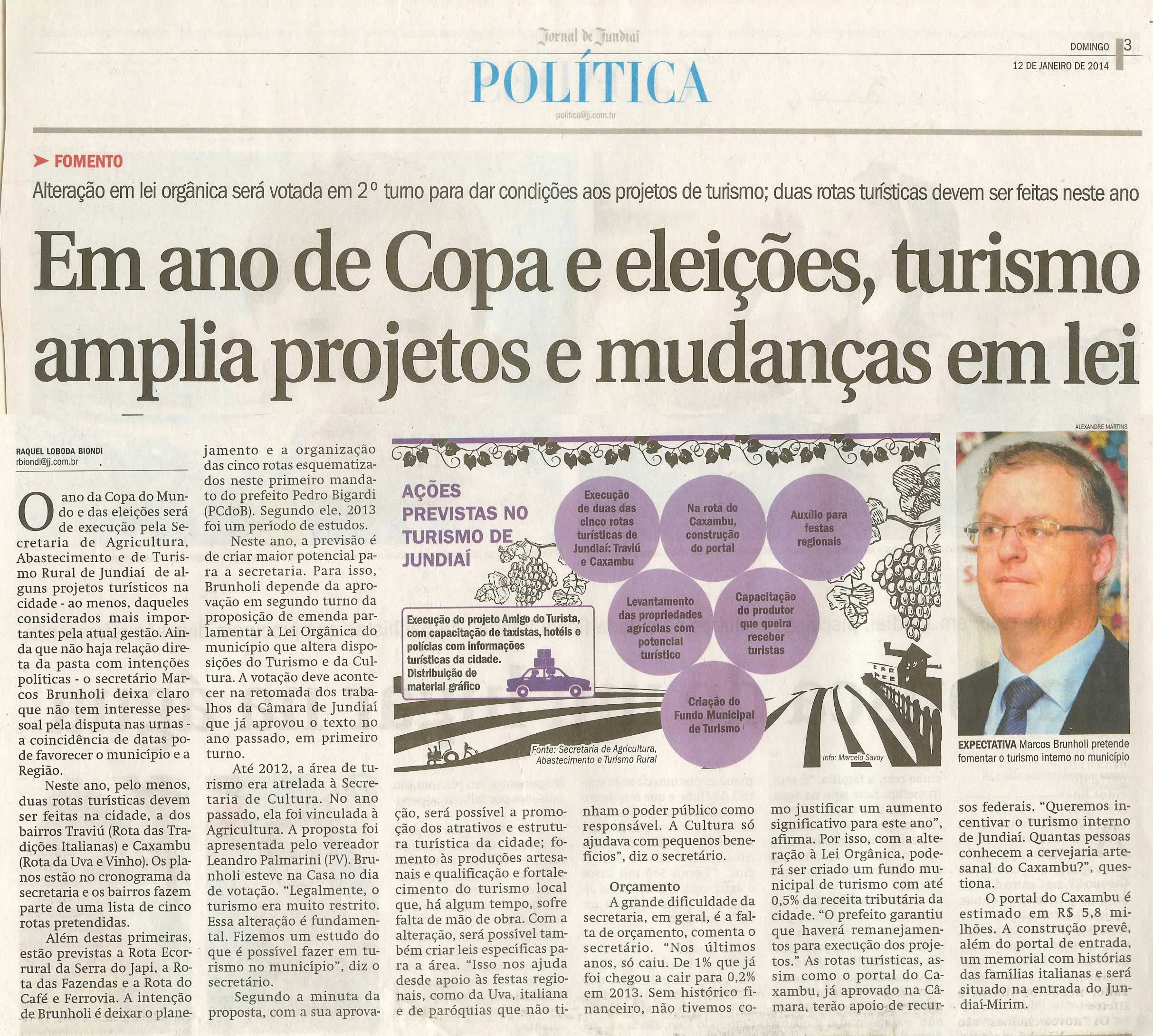 JJ - 12/01/14 - pg 3 - Política - Em ano de Copa e eleições, turismo amplia projetos e mudanças em lei - 