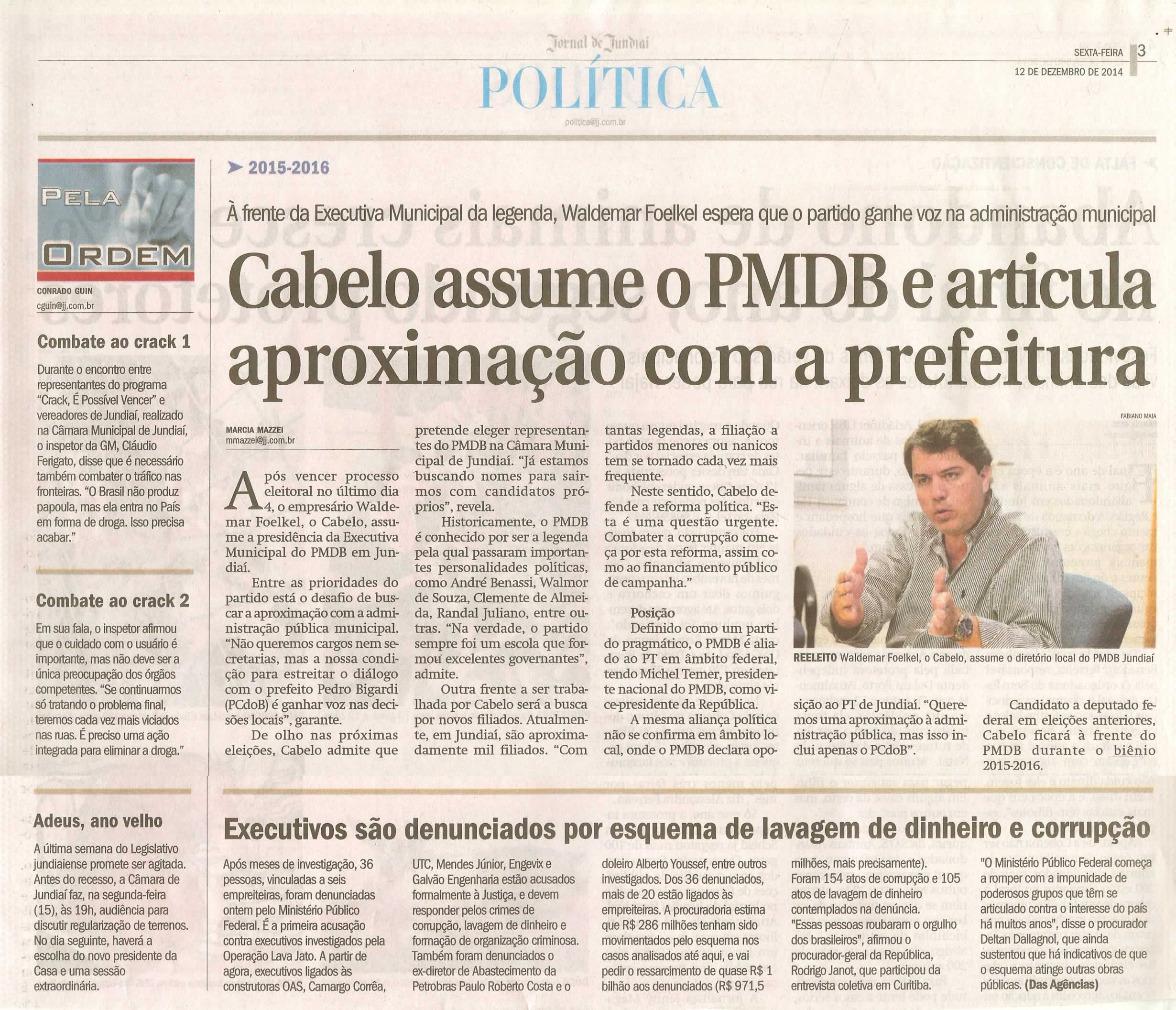 JJ - 12/12/14 - pg 3 - Política - Cabelo assume o PMDB e articula aproximação com a prefeitura -