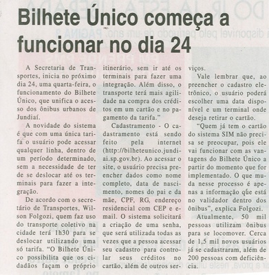 JJ - 16/09/14 - pág. 04 - Cidades - Bilhete Único começa a funcionar dia 24.