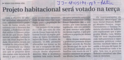 JJ - 18/05/14 - pg 3 - Política - Projeto habitacional será votado terça -