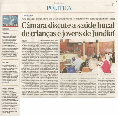 JJ - 18/08/14 - pg 3 - Política - Câmara discute a saúde bucal de crianças e jovens de Jundiaí - 