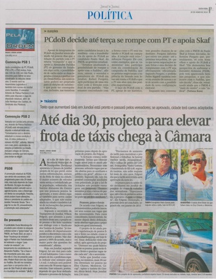 JJ - 20/06/14 - pg 3 - Política - PC do B decide até terça se rompe com PT e apoia Skaf - Até dia 30, projeto para elevar frota de táxis chega à Camara -