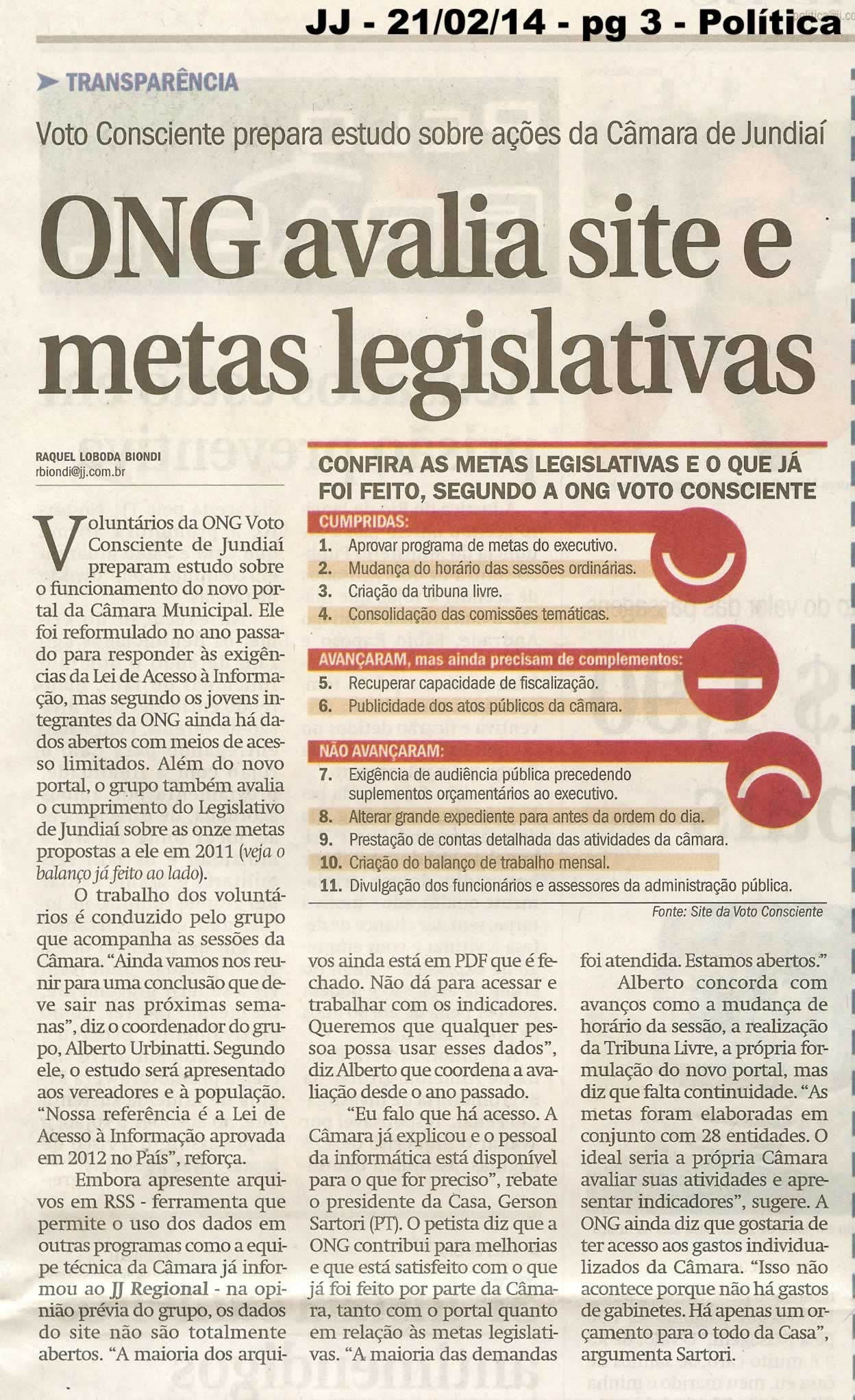 JJ - 21/02/14 - pg 3 - Política - ONG avalia site e metas legislativas -