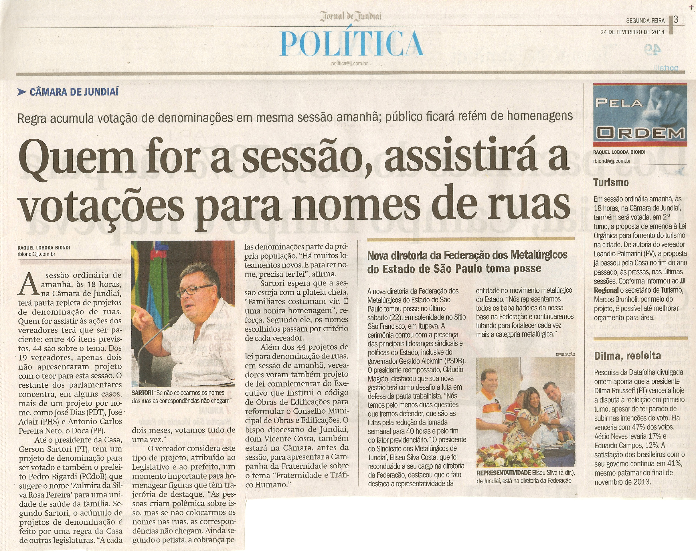 JJ - 24/02/14 - pg 3 - Política - Quem for a sessão, assistirá a votações para nomes de ruas -