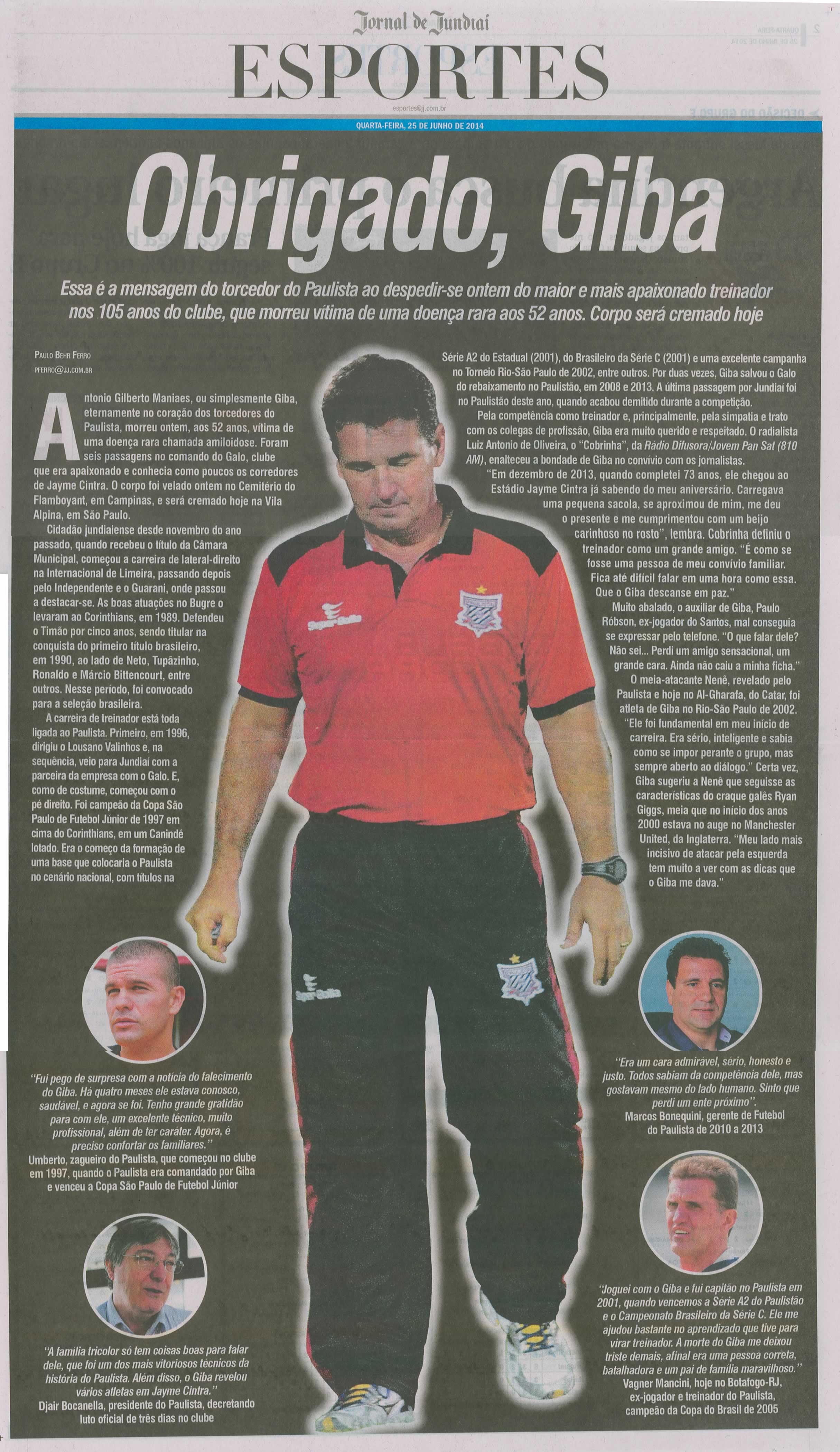 JJ - 25/06/14 - pg 1 - Esportes - Obrigado, Giba - 