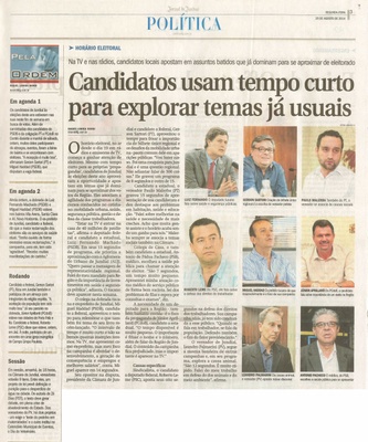 JJ - 25/08/14 - pg 3 - Política - Candidatos usam tempo curto para explorar temas já usuais - 