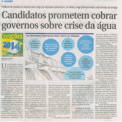 JJ - 26/09/14 - pág. 03 - Política - Candidatos prometem cobrar governos sobre crise da água.
