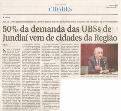 JJ - 29/04/14 - pg 3 - Política - 50% da demanda das UBSs de Jundiaí vem de cidades da Região -