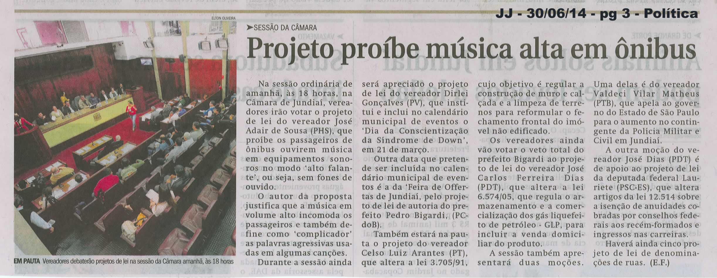 JJ - 30/06/14 - pg 3 - Política - Projeto proíbe música alta em ônibus - 