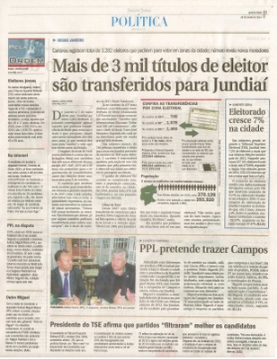 JJ - 30/07/14 - pg 3 - Política - Mais de 3 mil títulos de eleitor são transferidos para Jundiaí -