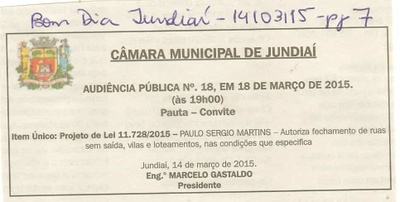 Bom Dia Jundiaí - 14/03/15 - pg 7 - Audiência Pública nº 18 da Câmara Municipal de Jundiaí