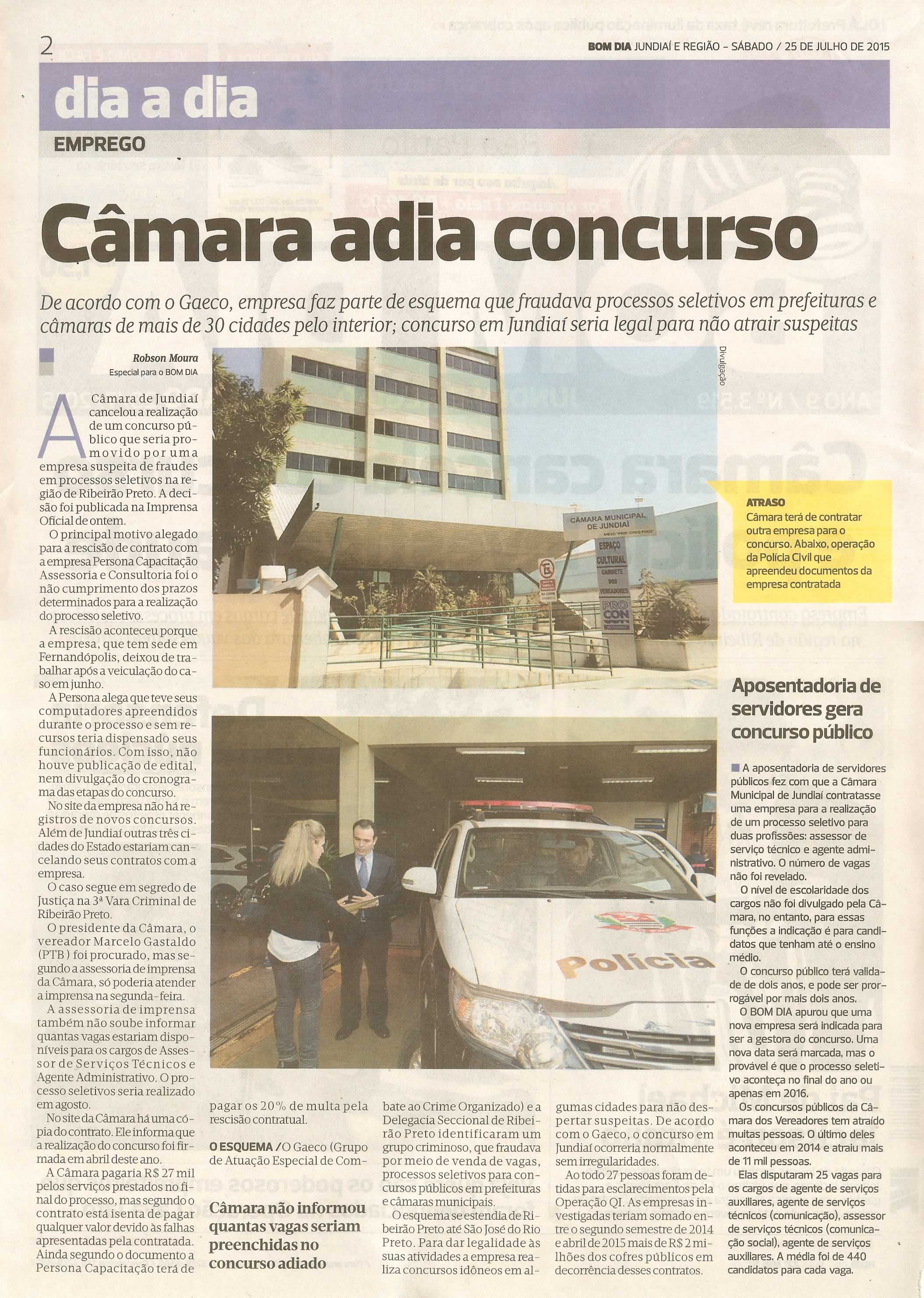 Bom Dia Jundiaí - 25/07/15 - pg 2 - Câmara adia concurso - 