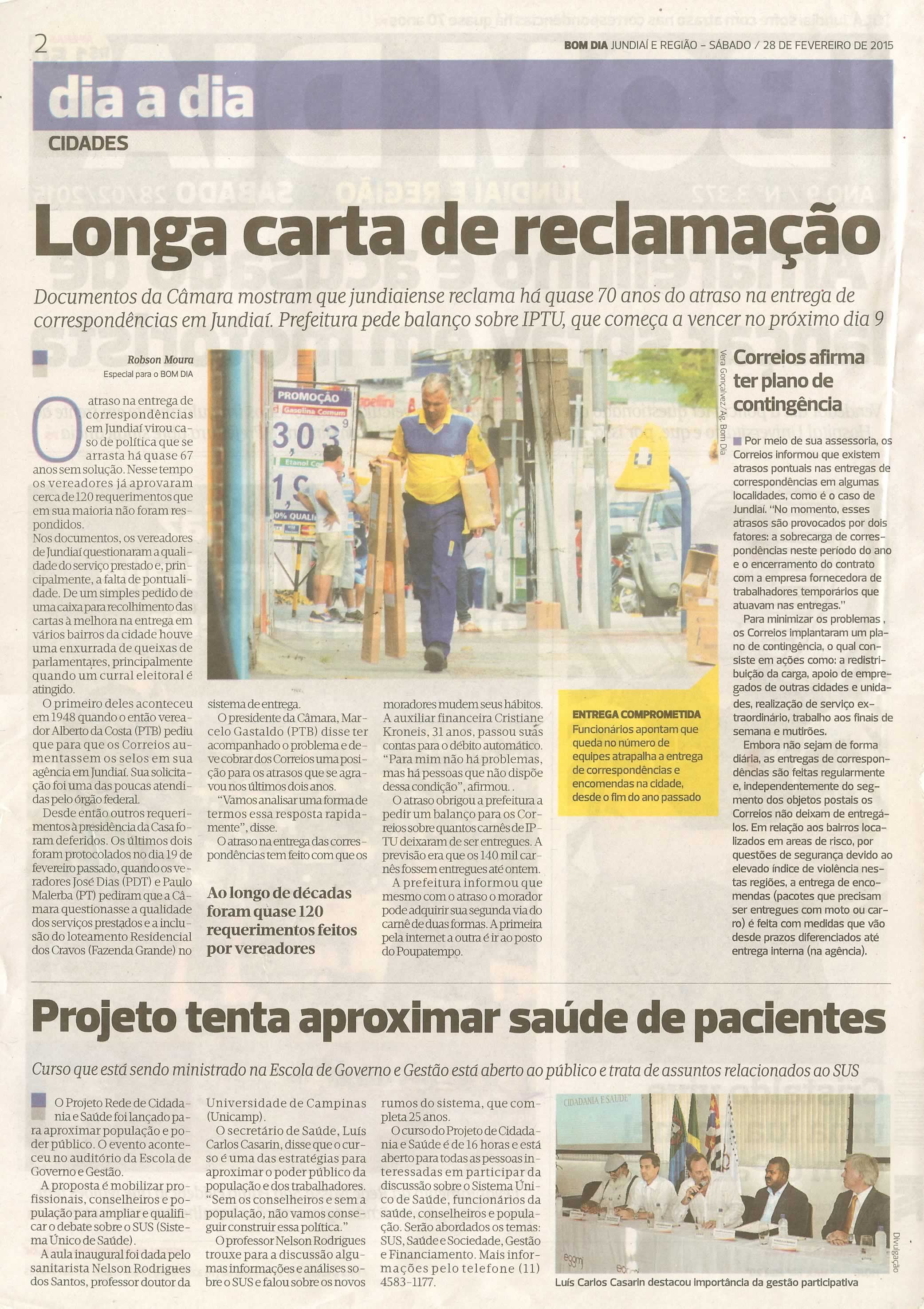 Bom Dia Jundiaí - 28/02/15 - pg 2 - Longa carta de reclamação - 