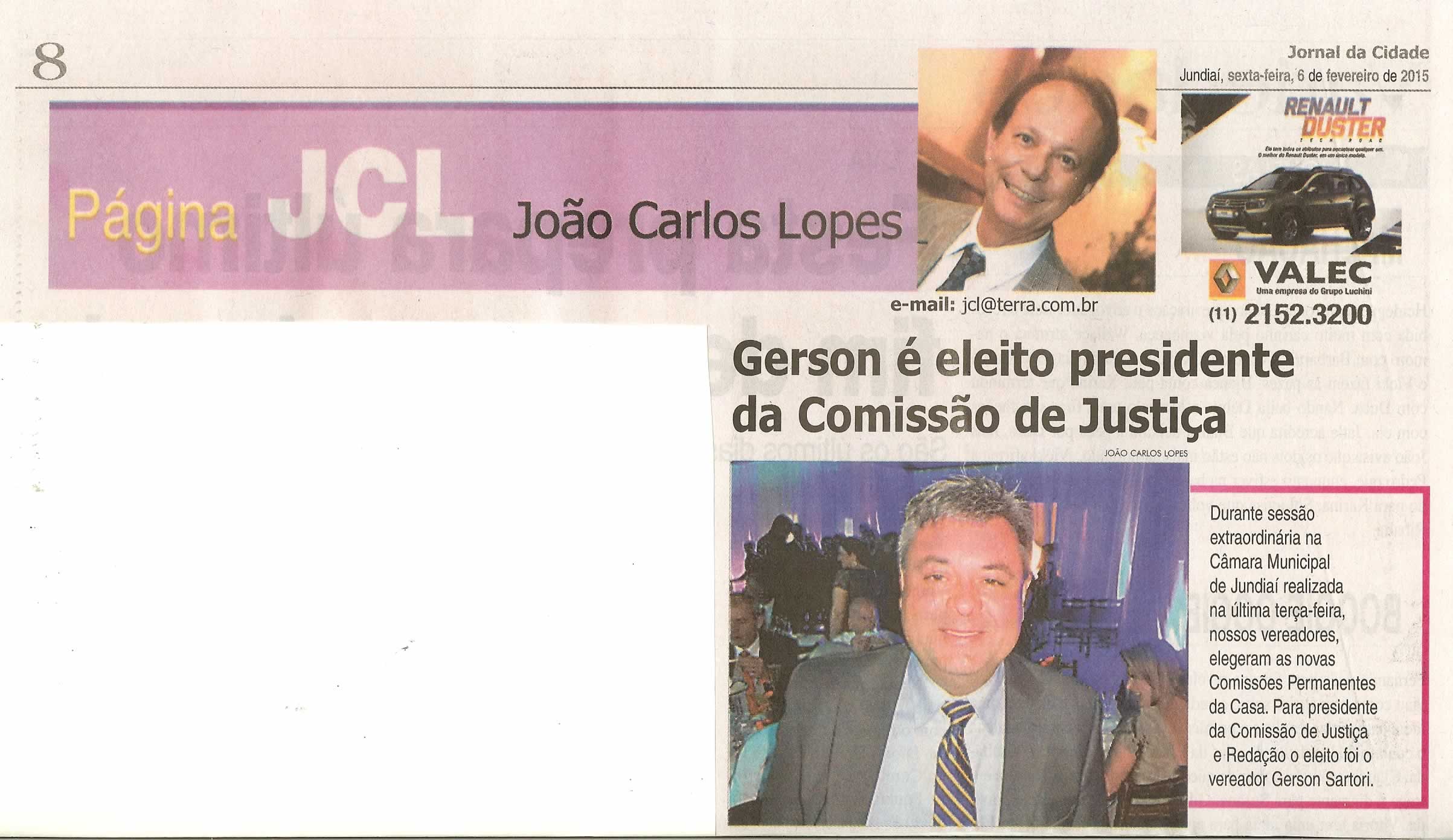 JC - 06/02/15 - pg 8 - JCL - Gerson é eleito presidente da Comissão de Justiça -