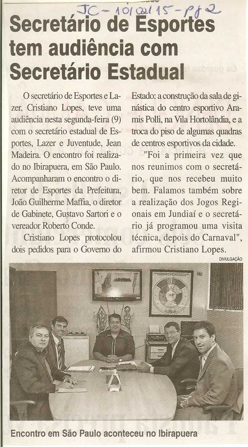 JC - 10/02/15 - pg 2 - Secretário de Esportes tem audiência com Secretário Estadual -