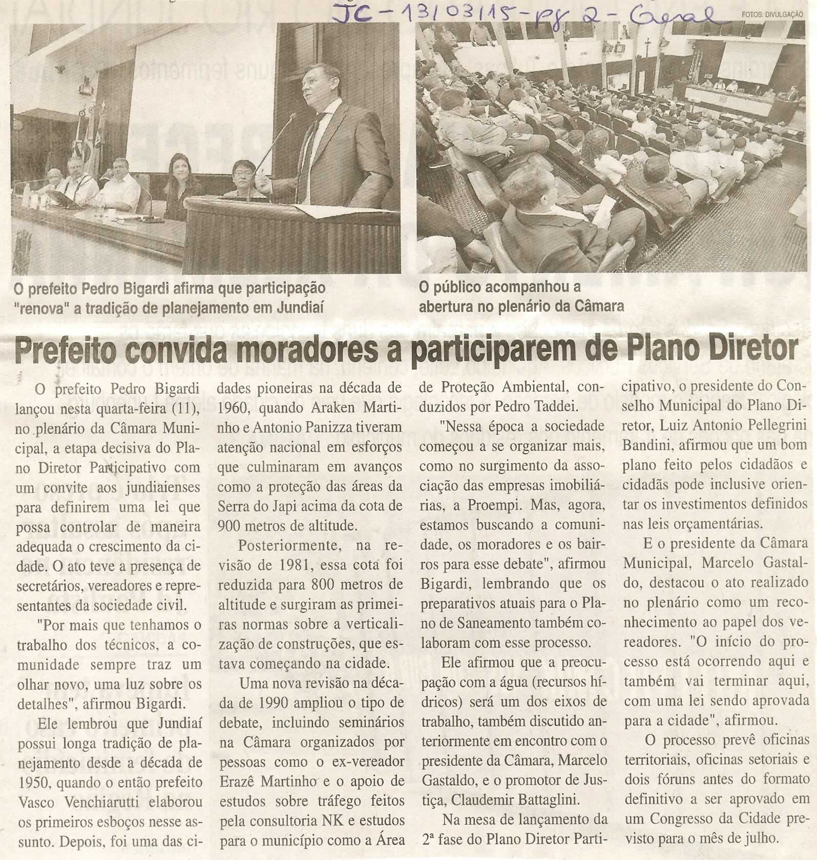 JC - 13/03/15 - pg 2- Geral - Prefeito convida moradores a participarem de Plano Diretor -