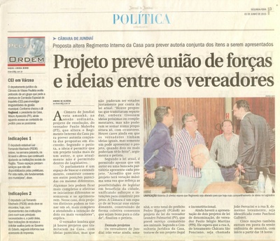 JJ - 01/06/15 - pg 3 - política - Projeto prevê união de forças e ideias entre os vereadores -