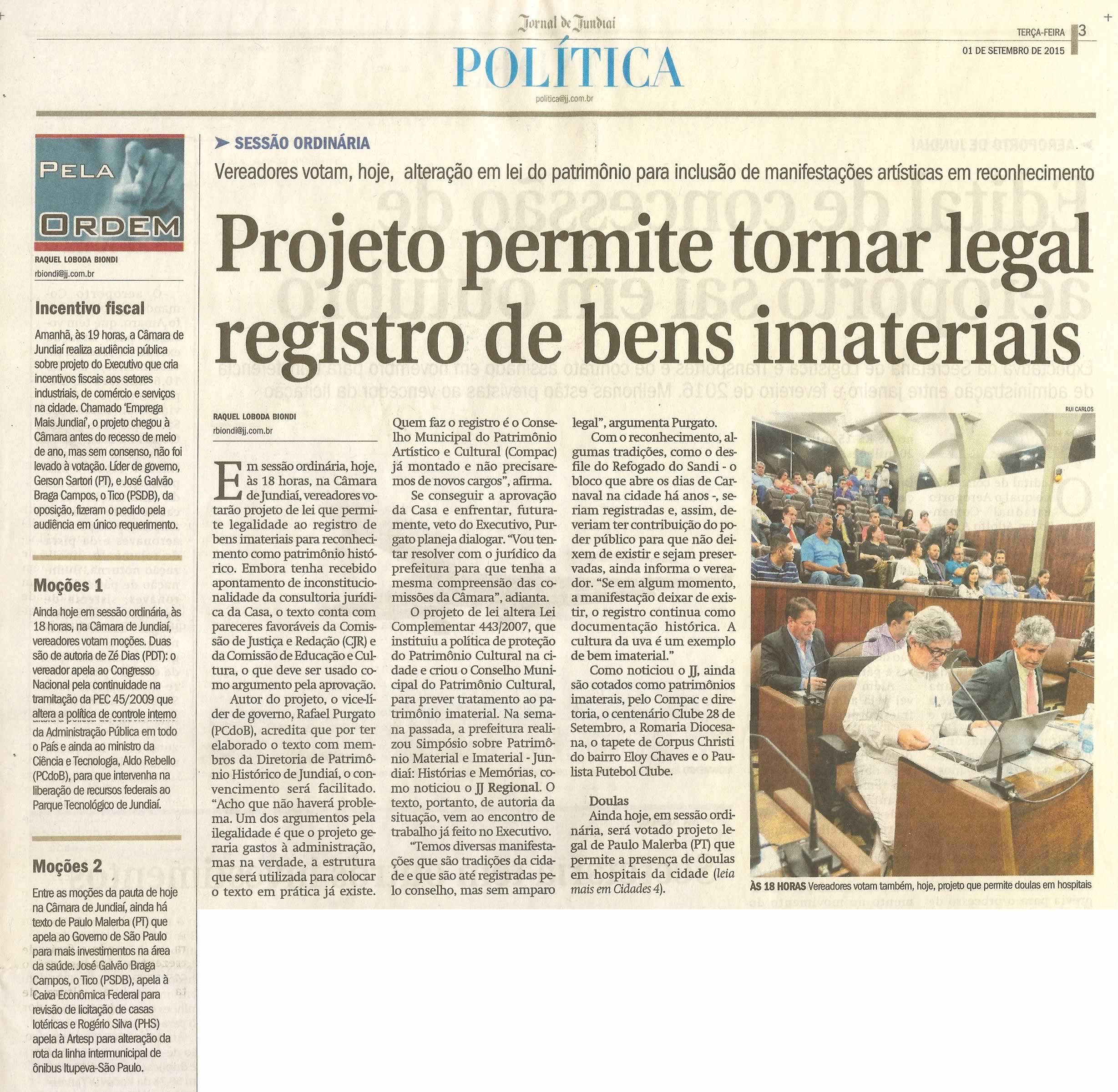  JJ - 01/09/15 - pg 3 - Política - Projeto permite tornar legal registro de bens imateriais - Pela Ordem.