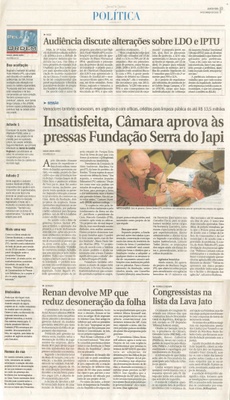 JJ - 04/03/15 - pg 3 - política - Audiência discute alterações sobre LDO e IPTU - Insatisfeita, Câmara aprova às pressas Fundação Serra do Japi - 