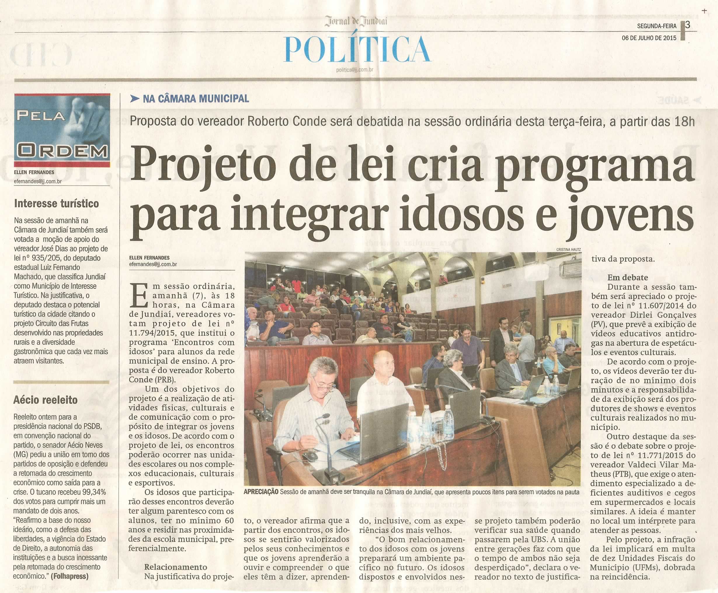 JJ - 06/07/15 - pg 3 - política - Projeto de lei cria programa para integrar idosos e jovens - 