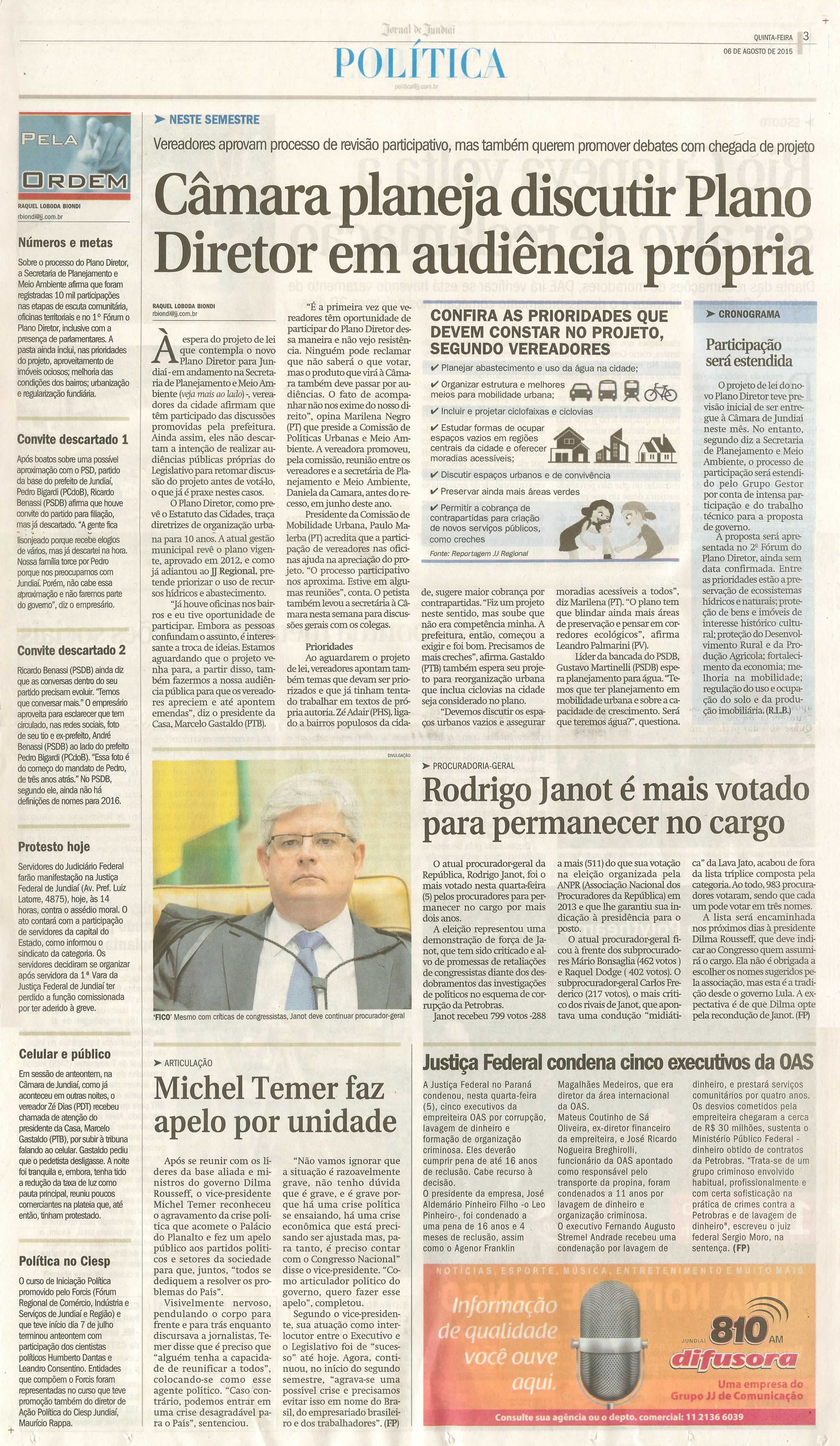 JJ - 06/08/15 - pg 3 - política - Câmara planeja discutir Plano Diretor em audiência própria - - 